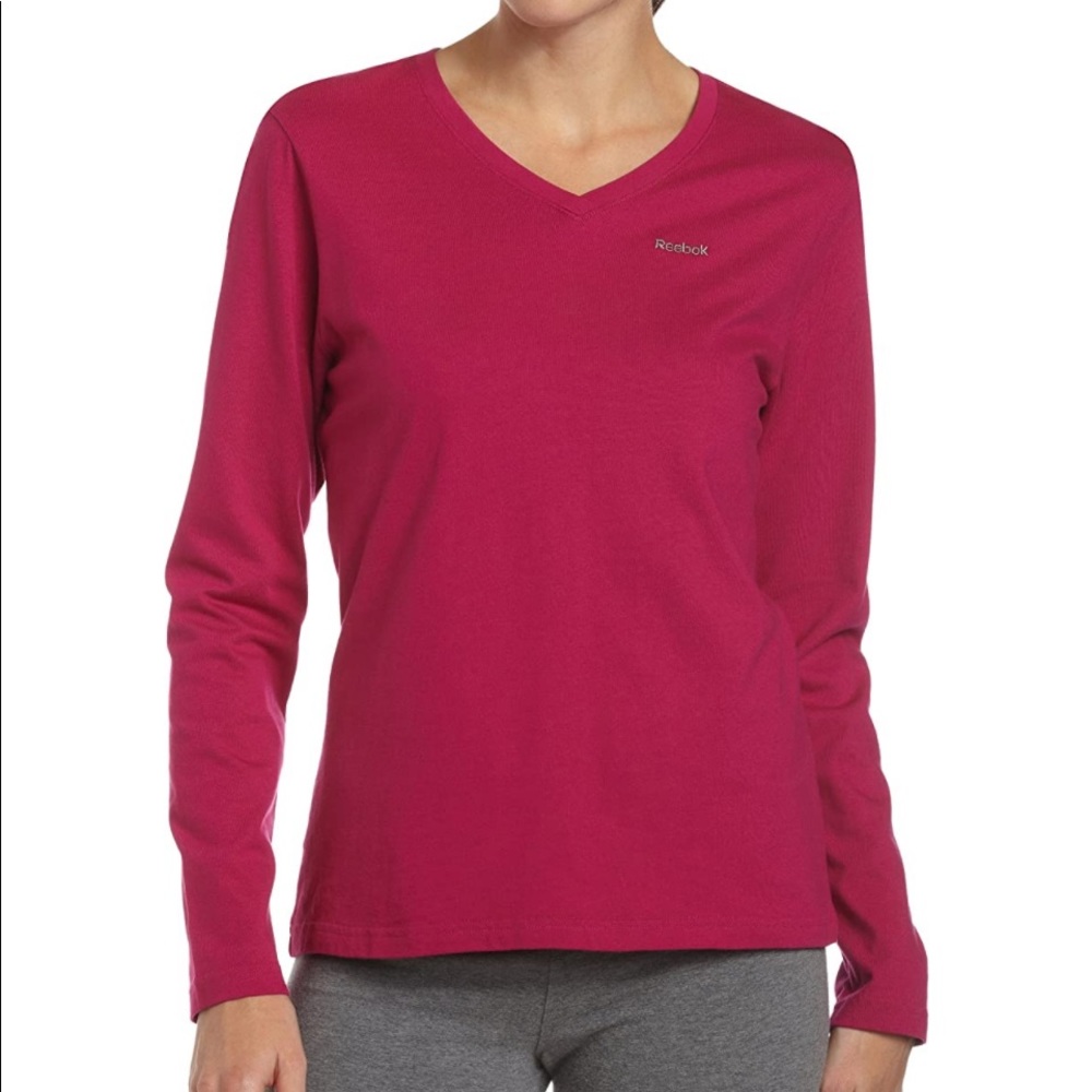 Reebok Woman’s V-Neck Hot Pink Athletic Performance long sleeve shirt size Med